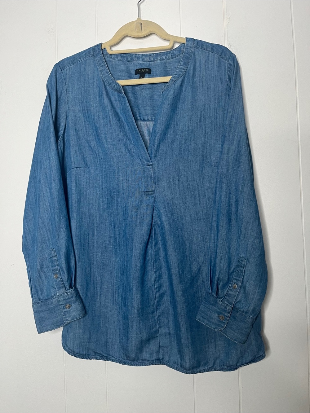 Talbots Light Blue Tencel Chambray Split Neck Shirt Long Sleeve Size X (14W)